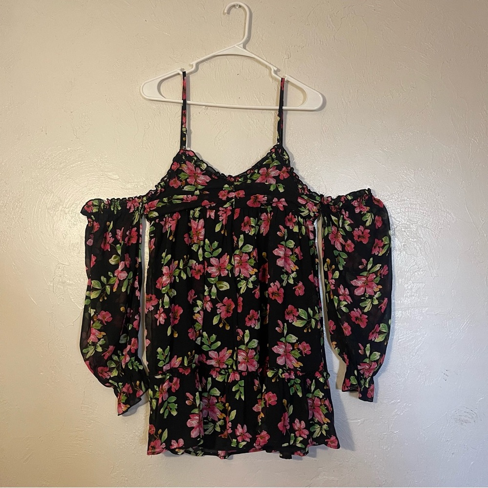 Floral Off-Shoulder Black Dress